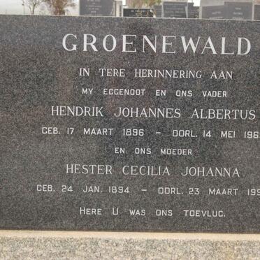 GROENEWALD Hendrik Johannes Albertus 1896-1969 &amp; Hester Cecilia Johanna 1894-1993