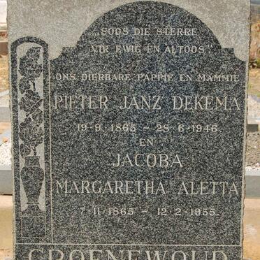 GROENEWOUD Pieter Janz Dekema 1965-1945 &amp; Jacoba Margaretha Aletta 1865-1955