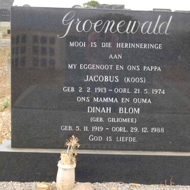 GROENEWALD Jacobus 1913-1974 &amp; Dinah Blom GILIOMEE 1919-1988