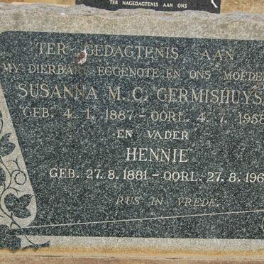 GERMISHUYS Hennie 1881-1964 &amp; Susanna M.C. 1887-1958