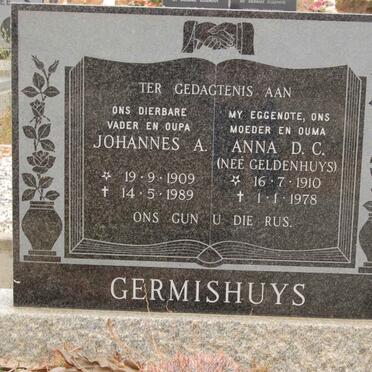 GERMISHUYS Johannes A. 1909-1989 &amp; Anna D.C. GELDENHUYS 1910-1978