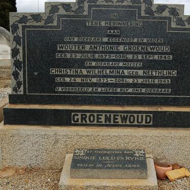 GROENEWOUD Wouter Anthonie 1873-1940 &amp; Christina Wilhelmina NEETHLING 1873-1949 :: Sinkie ::  Lulu :: Rykie