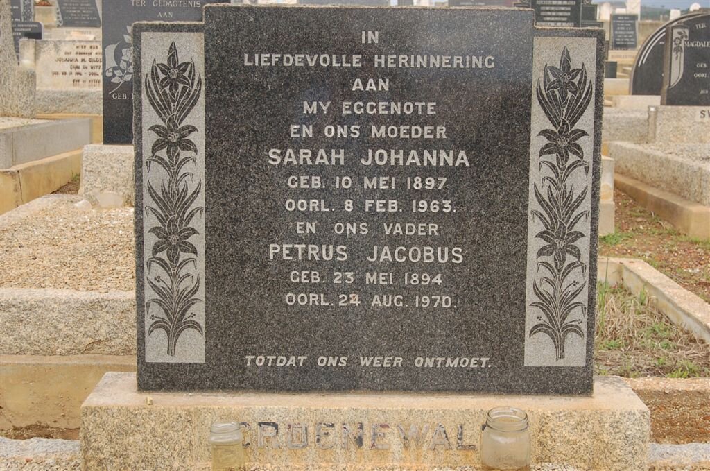 GROENEWALD Petrus Jacobus 1894-1970 &amp; Sarah Johanna 1897-1963