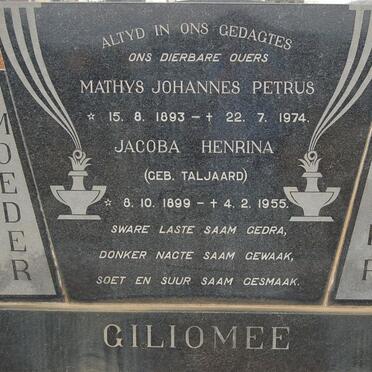 GILIOMEE Mathys Johannes Petrus 1893-1974 &amp; Jacoba Henrina TALJAARD 1899-1955