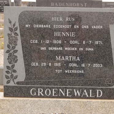 GROENEWALD Hennie 1906-1971 &amp; Martha 1905-2003