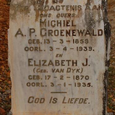 GROENEWALD Michiel A.P. 1859-1939 &amp; Elizabeth J. VAN DYK 1870-1935