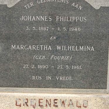 GROENEWALD Johannes Philippus 1887-1946 &amp; Margaretha Wilhelmina FOURIE 1890-1961