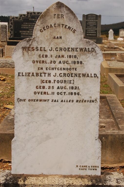 GROENEWALD Wessel J. 1818-1898 &amp; Elizabeth J. FOURIE 1821-1896