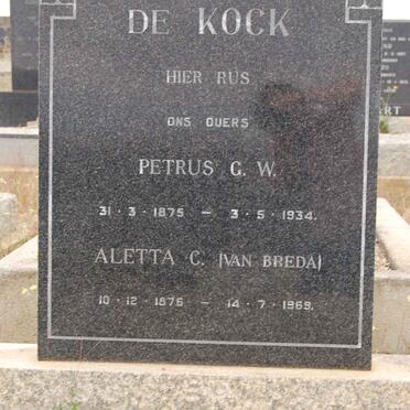 KOCK Petrus G.W., de 1875-1934 &amp; Aletta C. VAN BREDA 1876-1969