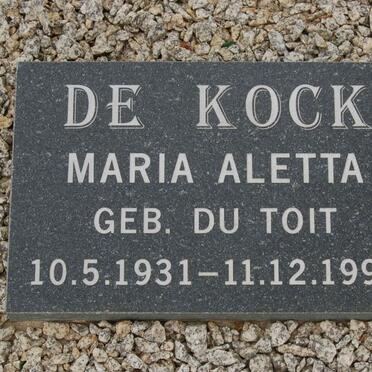 KOCK Maria Aletta, de nee DU TOIT 1931-1999