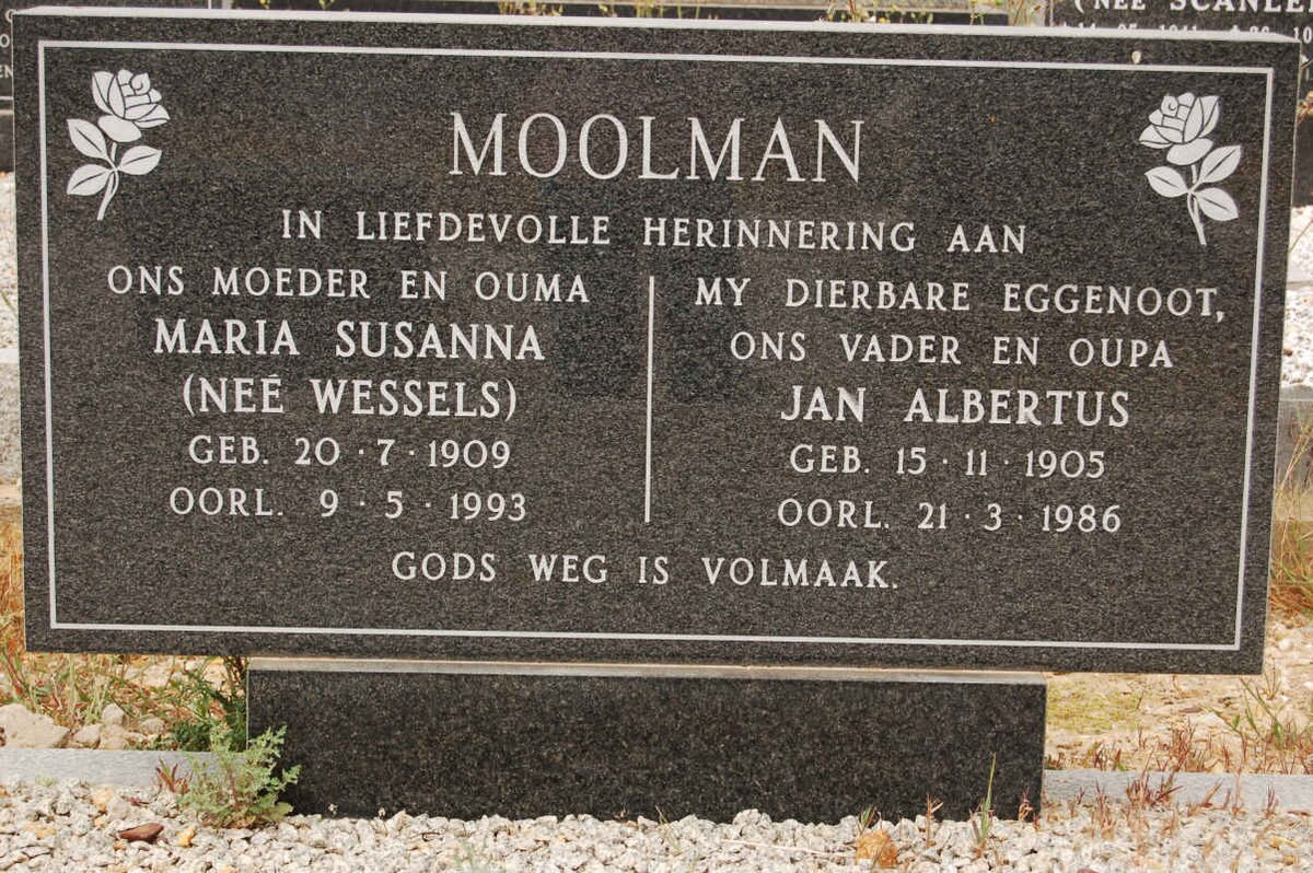 MOOLMAN Jan Albertus 1905-1986 &amp; Maria Susanna WESSELS 1909-1993