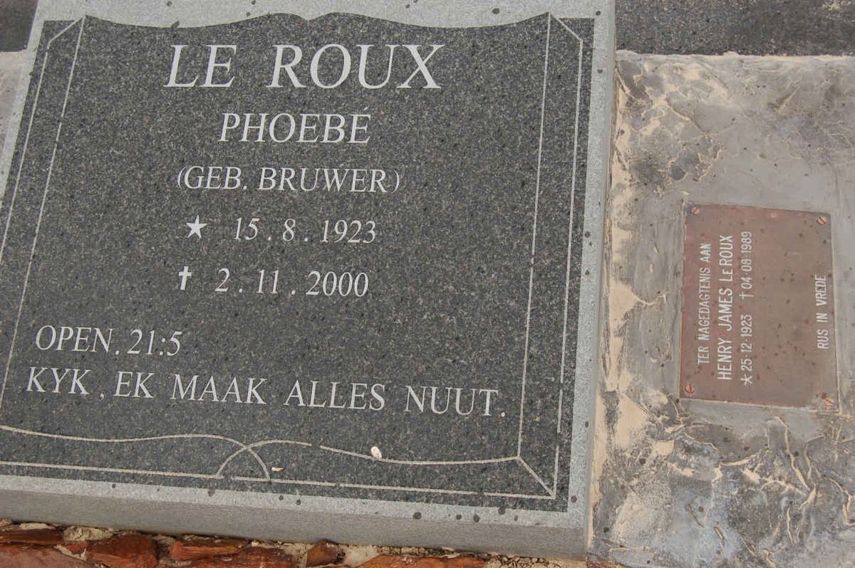 ROUX Henry James, le 1923-1989 &amp; Phoebe BRUWER 1923-2000