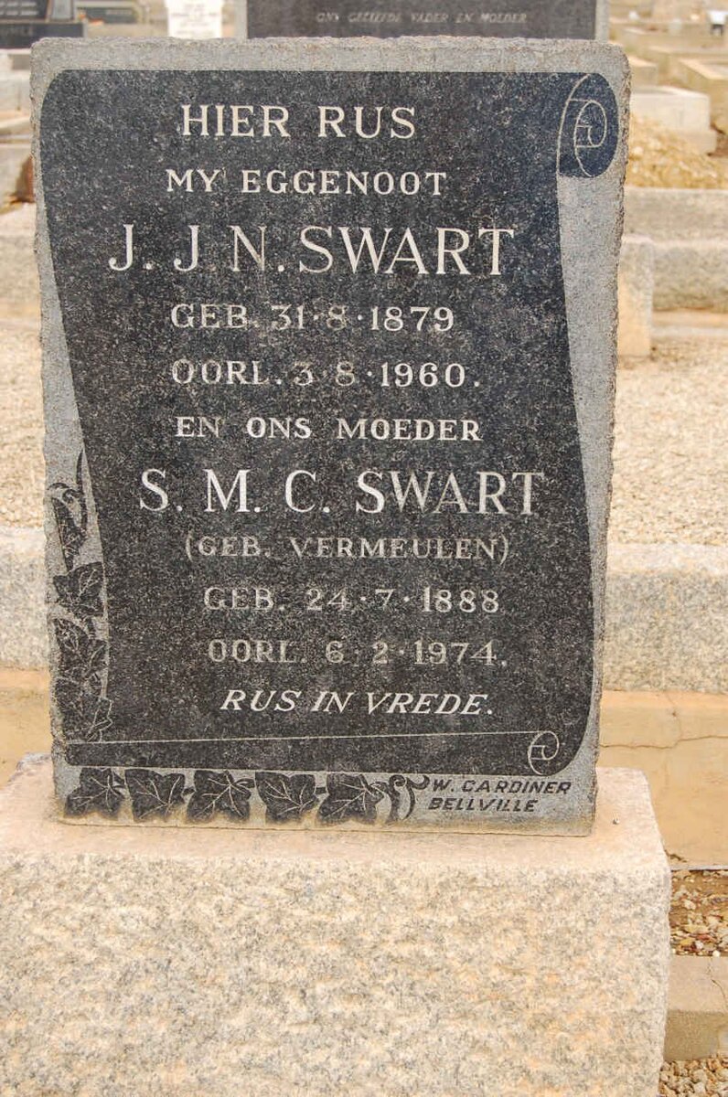 SWART J.J.N. 1879-1960 &amp; S.M.C. VERMEULEN 1888-1974