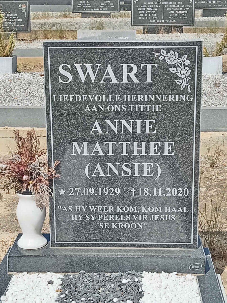 SWART Annie Matthee Ansie 1929-2020
