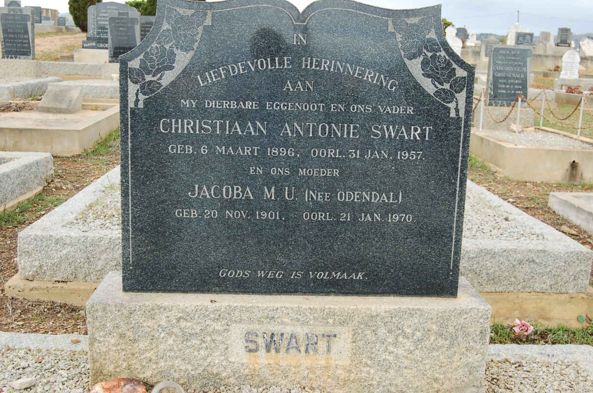 SWART Christiaan Antonie 1896-1957 &amp; Jacoba M.U. ODENDAL 1901-1970