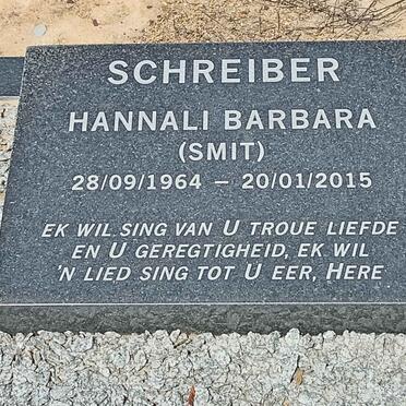 SCHREIBER Hannali Barbara nee SMIT 1964-2015