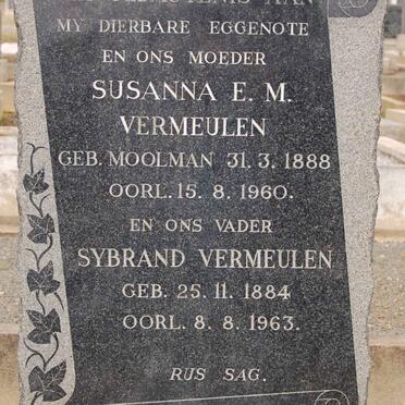 VERMEULEN Sybrand 1884-1963 &amp; Susanna E.M. MOOLMAN 1888-1960
