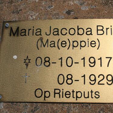 BRINK Maria Jacoba 1917-1929 