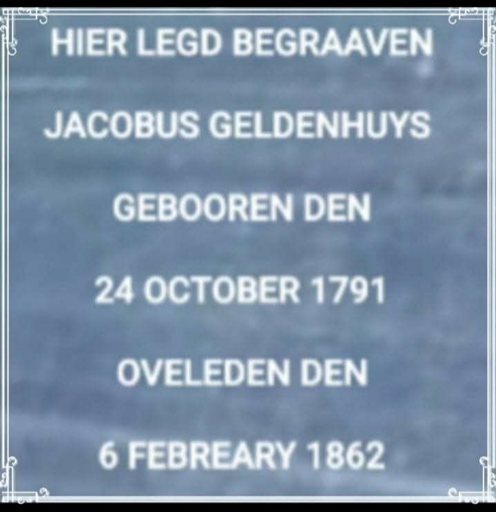 3. Copy of the grave inscription of Jacobus GELDENHUYS 1791-1862