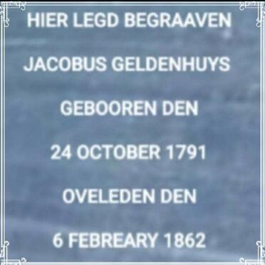 3. Copy of the grave inscription of Jacobus GELDENHUYS 1791-1862