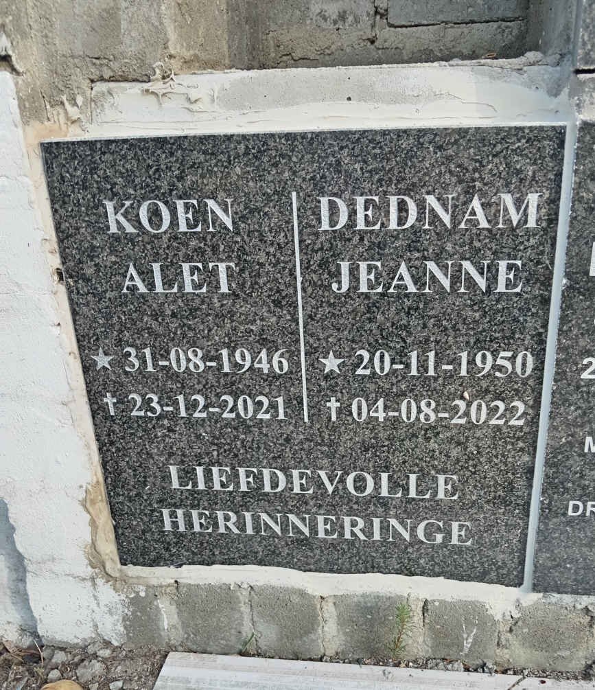 KOEN Alet 1946-2021 :: DEDNAM Jeanne 1950-2022