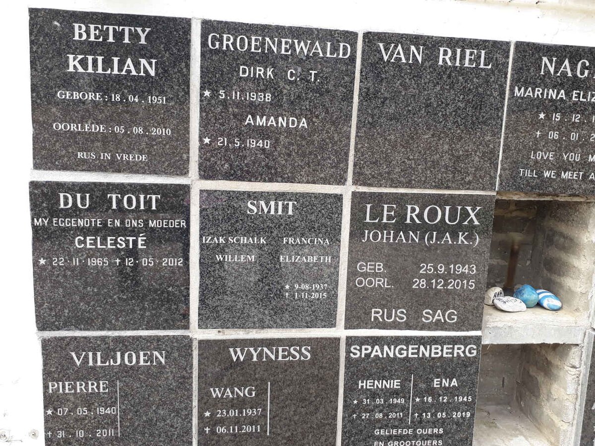 GROENEWALD Dirk C.T. 1938- &amp; Amanda 1940- :: VAN RIEL :: TOIT Celesté, du 1965-2012 :: VILJOEN Pierre 1940-2011