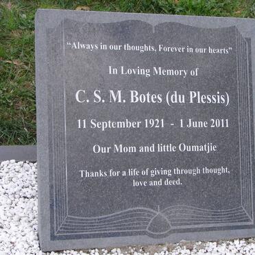 BOTES C.S.M. nee DU PLESSIS 1921-2011