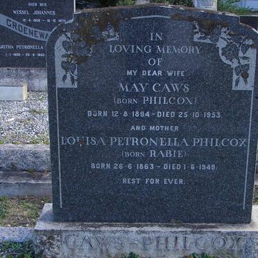 CAWS May nee PHILCOX 1894-1953 :: PHILCOX Louisa Petronella nee RABIE 1863-1949