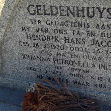 GELDENHUYS Hendrik Hans Jacob 1920-1984 &amp; Johanna Petronella SNYMAN 1923-2004