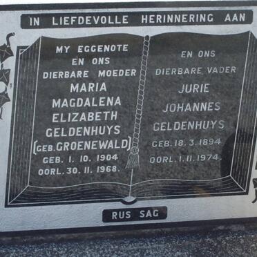 GELDENHUYS Jurie Johannes 1894-1974 &amp; Maria Magdalena Elizabeth GROENEWALD 1904-1968