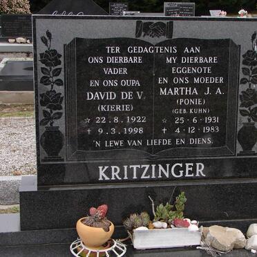 KRITZINGER David de V. 1922-1998 &amp; Martha J.A. KUHN 1931-1983