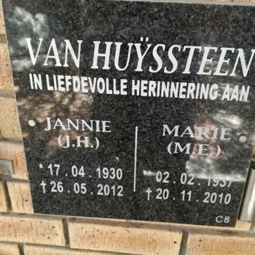 HUYSSTEEN J.H., van 1930-2012 &amp; M.E. 1937-2010