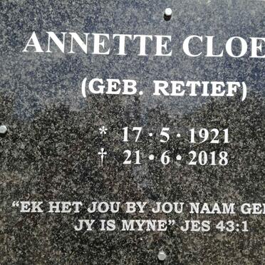 CLOETE Annette nee RETIEF 1921-2018