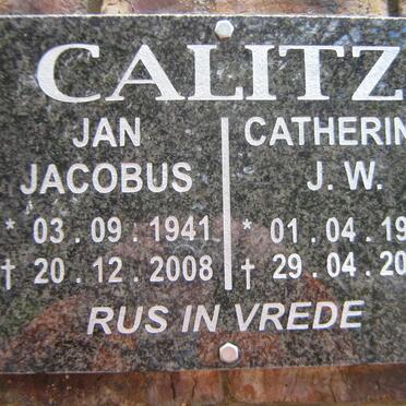 CALITZ Jan Jacobus 1941-2008 &amp; Catherine J. W. 1949-2017
