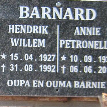 BARNARD Hendrik Willem 1927-1992 &amp; Annie Petronella 1932-2010