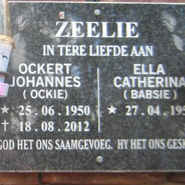 ZEELIE Ockert Johannes 1950-2012 &amp; Ella Catherina 1952-