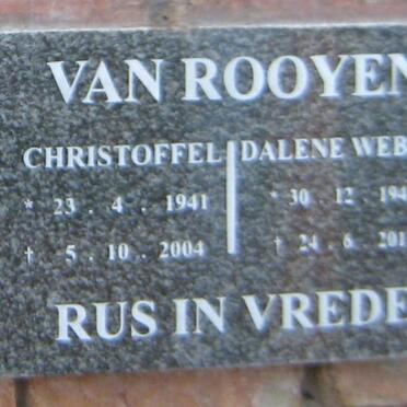 ROOYEN Christoffel, van 1941-2004 &amp; Dalene WEBBER 1947-2011