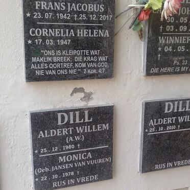 TREDOUX Frans Jacobus 1942-2017 &amp; Cornelia Helena 1947- :: DILL Aldert Willem 1980- &amp; Monica JANSEN VAN VUUREN 1978-