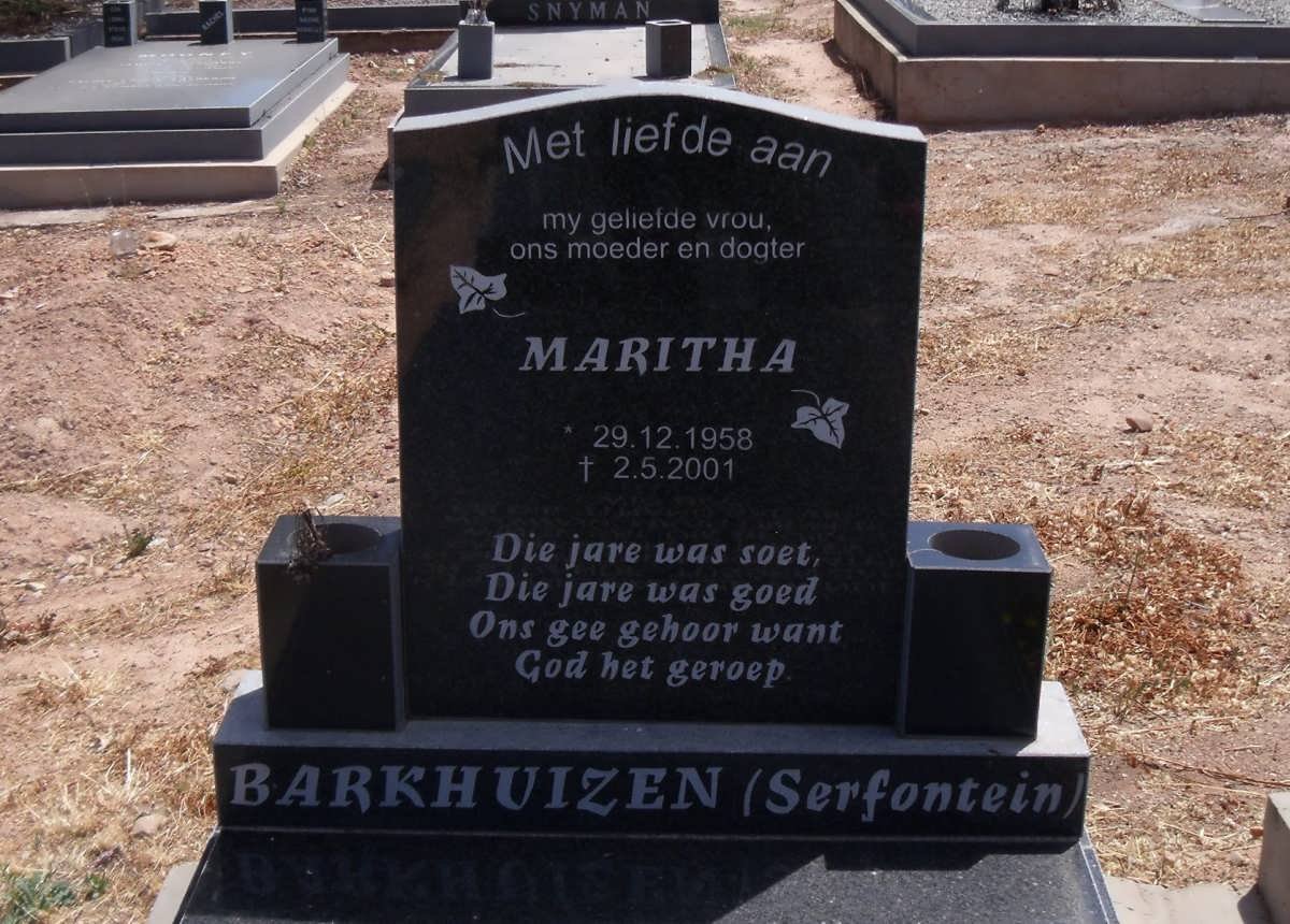 BARKHUIZEN Maritha nee SERFONTEIN 1958-2001