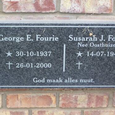 FOURIE George E. 1937-2000 &amp; Susarah J. OOSTHUIZEN 1944-