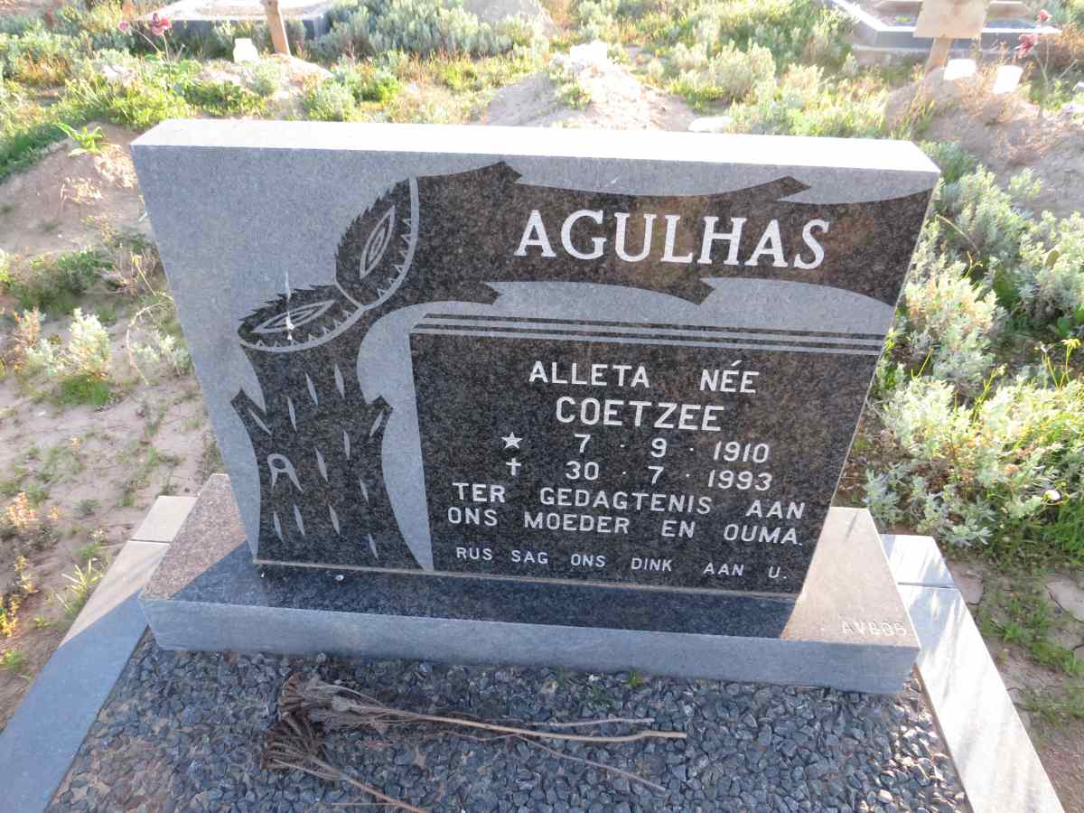 AGULHAS Alleta nee COETZEE 1910-1993