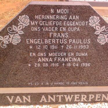 ANTWERPEN Frans Engelbertus Paulus, van 1911-1993 &amp; Anna Francina 1916-1996