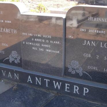 ANTWERP Jan Lodewyk, van 1898-1972 &amp; Samuelina Elizabeth 1906-1972