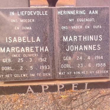 APPEL Marthinus Johannes 1914-1988 &amp; Isabella Margaretha OLIVIER 1912-1993