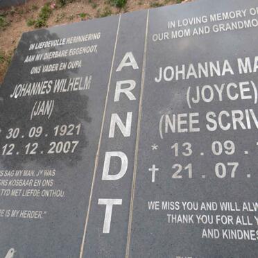 ARNDT Johannes Wilhelm 1921-2007 & Johanna Mary SCRIVEN 1922-2012