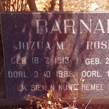 BARNARD Jozua M. 1913-1988 &amp;  Rosiena Johanna ALBERTS 1920-2006