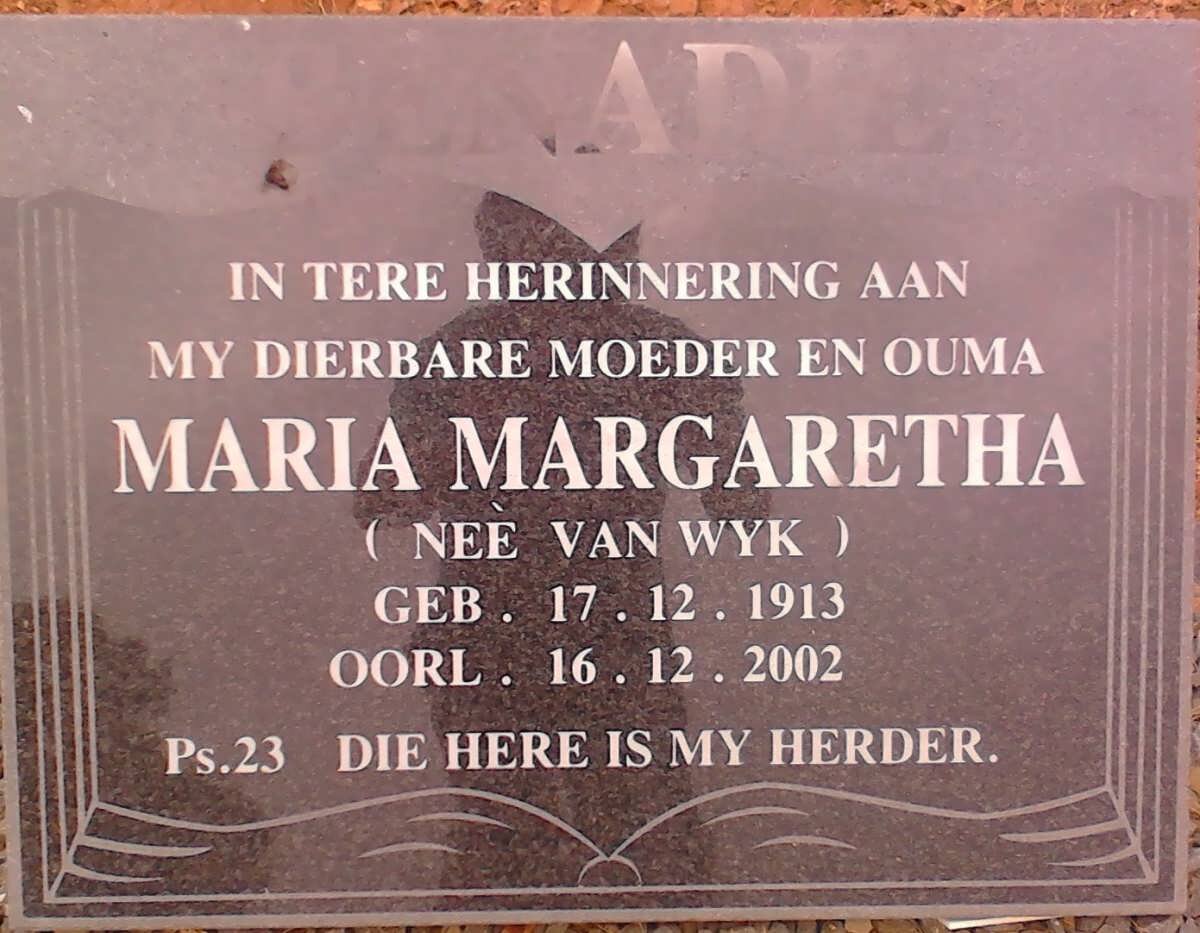 BENADIE Maria Margaretha nee VAN WYK 1913-2002