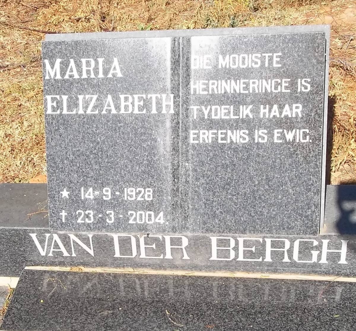BERGH Maria Elizabeth, van der 1928-2004