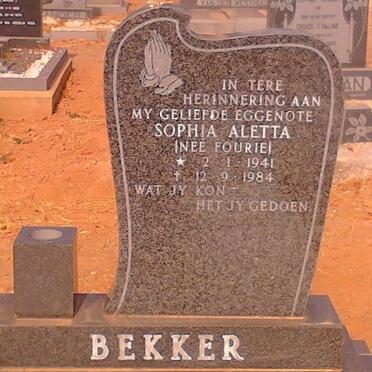 BEKKER Sophia Aletta nee FOURIE 1941-1984