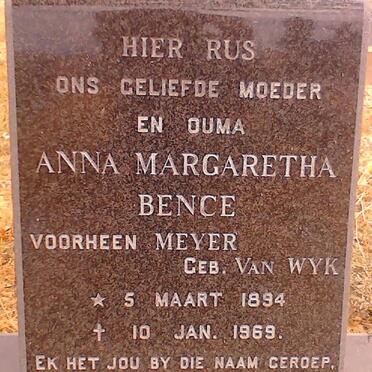 BENCE Anna Margaretha formerly MEYER nee VAN WYK  1894-1969